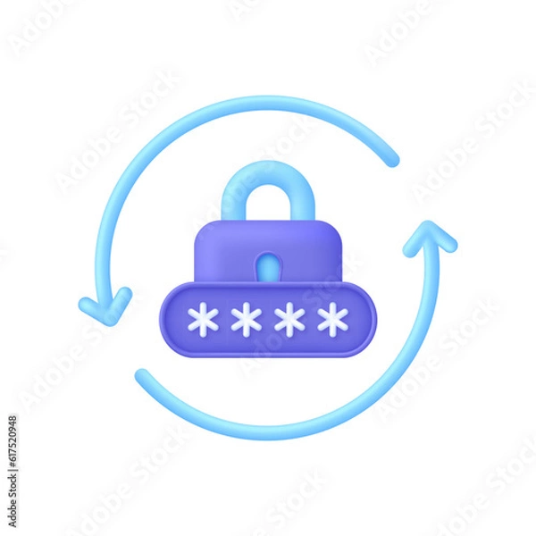 Obraz 3D Password reset illustration. Update personal data concept. Getting a new username and password for an account.