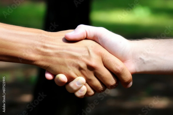 Fototapeta A hyperrealistic depiction of a peaceful encounter between humans and an alien species, symbolizing the hope and curiosity of interstellar communication, in hyperrealistic 8k detail