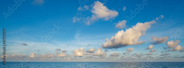 Obraz wide angle shot of beautiful tropical sea under the bright blue sky at summer day from tilt-shift lens for banner background