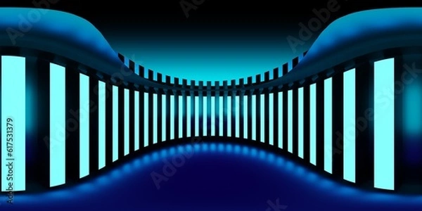 Obraz 3D Illustration; CGI modeling; HDRI; 360º view panoramic, interior studio blue stripes lighting