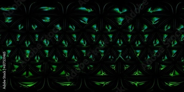 Fototapeta 3D Illustration; CGI modeling; HDRI; 360º view panoramic, green laser light emitting diode