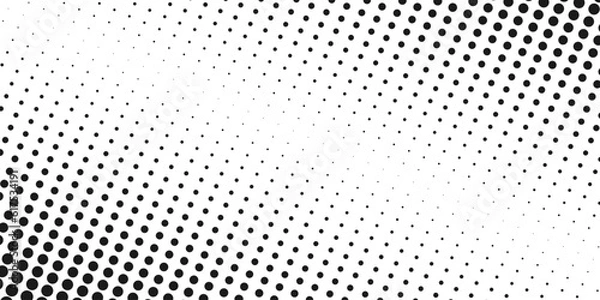 Obraz Halftone dotted diagonal gradient. Abstract black and white geometric horizontal background