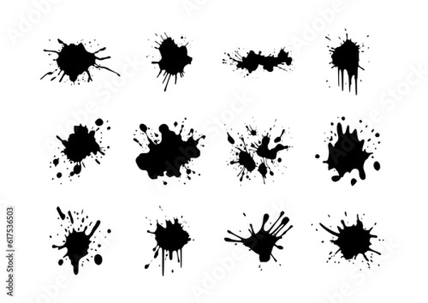 Fototapeta 12 grunge ink stains blots splatters bundle vector illustrations