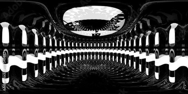 Obraz 3D Illustration; CGI modeling; HDRI; 360º view panoramic, interior studio black and white lighting