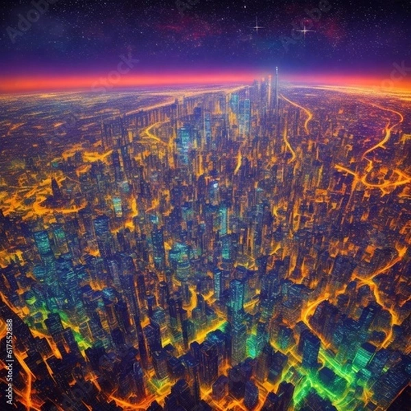 Fototapeta Big city in open sky, Ai Generative