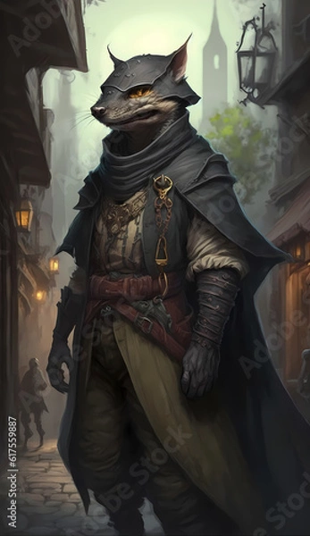 Fototapeta A rogue demi-human character design, fantasy rpg, Generative AI