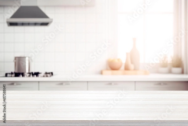 Obraz Empty Wood table top on blurred kitchen background..