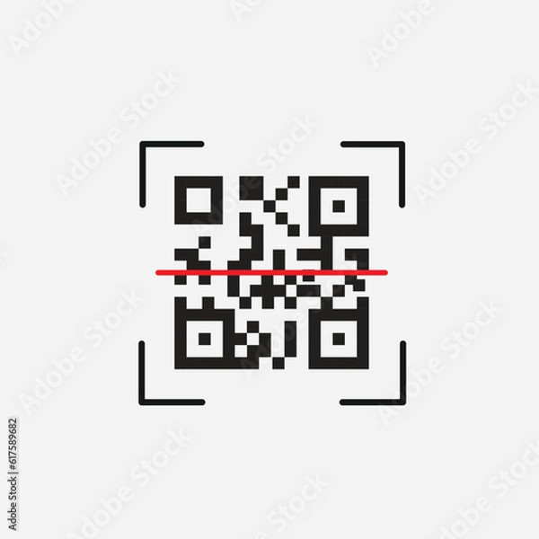 Fototapeta QR code icon. Stroke outline style. Vector QR code sample for smartphone scanning, Vector. Isolate on white background. 