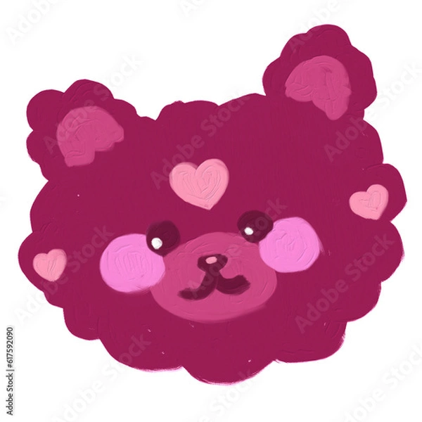 Obraz pink teddy bear face in cute style draw with oil brush texture