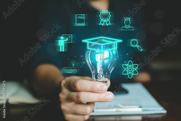 Fototapeta Digital world concept and linking education, educational technology, Internet resources, network