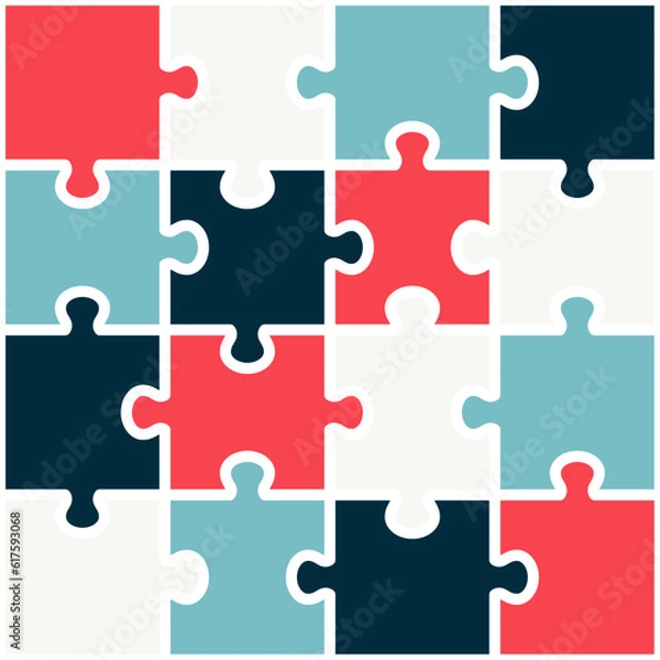 Fototapeta puzzle seamless pattern design background, cute vector texture for bedding, fabric, wallpaper, wrapping paper, textile, t-shirt print red, blue, gray color