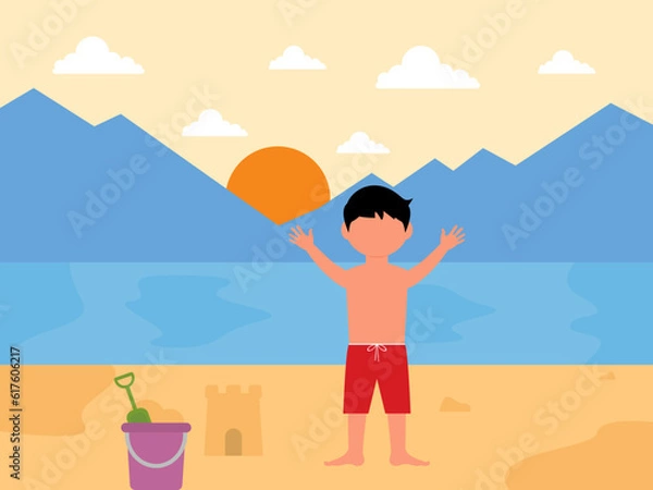 Obraz Summer illustration a beautiful beach. Vector illustration. Summer time background