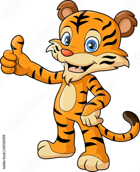 Obraz Cute tiger cartoon posing giving thumbs up