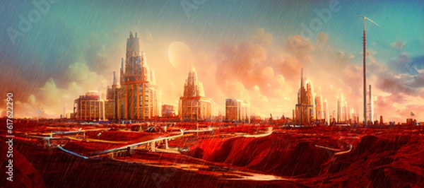 Obraz Future city in the mars, Generative ai.