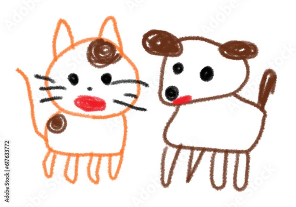 Fototapeta 子どもの落書きみたいな犬と猫