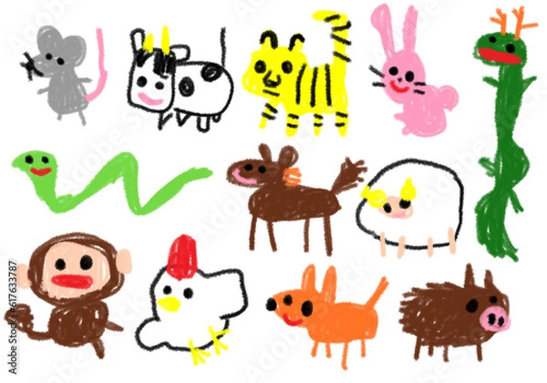 Fototapeta 子どもの落書きみたいな十二支セット