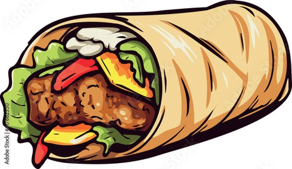 Obraz Vector illustration of durum kebab typical food in morocco with white background