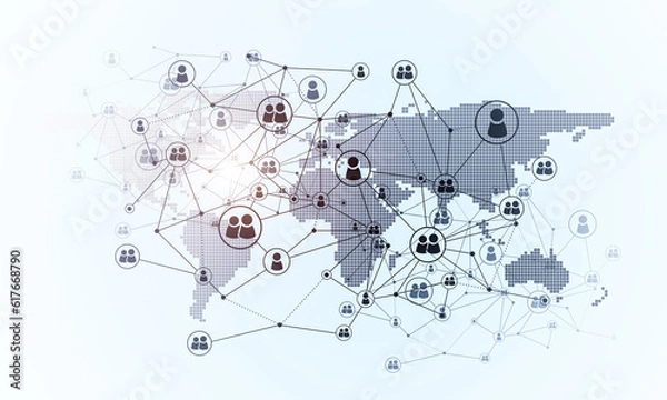 Obraz Lines and dots as networking idea drawn on white background