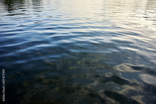 Fototapeta Beautiful view on the water in the daylight. At the flat surface of water gentle waves are visible created with generative AI technology