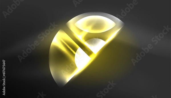 Fototapeta Abstract background techno neon glowing circle shapes and round elemetns with light flare effects. Hi-tech design for wallpaper, banner, background, landing page, wall art, invitation, prints, posters