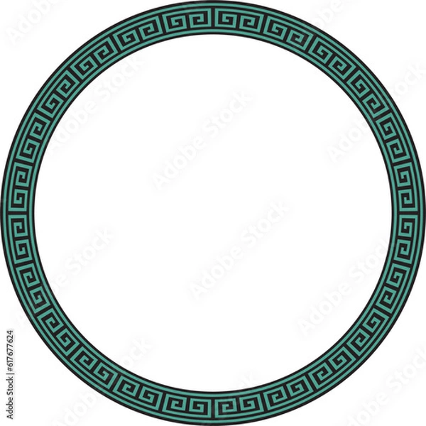Fototapeta Vector round green and black classic frame. Greek meander. Patterns of Greece and ancient Rome. Circle european border