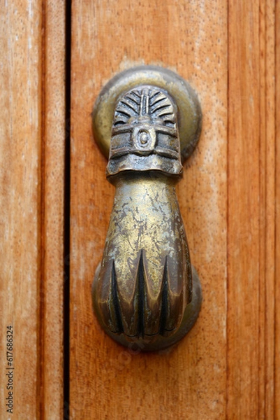 Obraz Brass hand door knocker