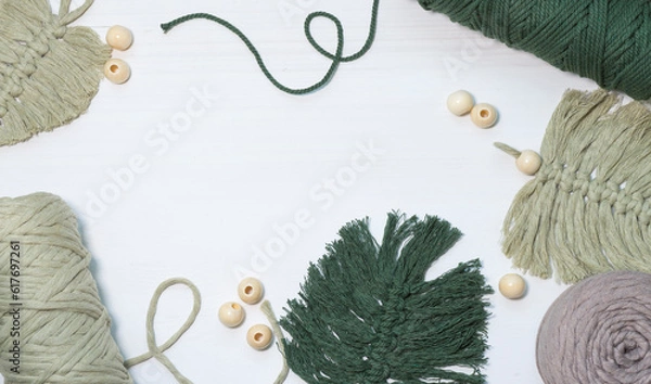 Fototapeta Background with materials for weaving macrame