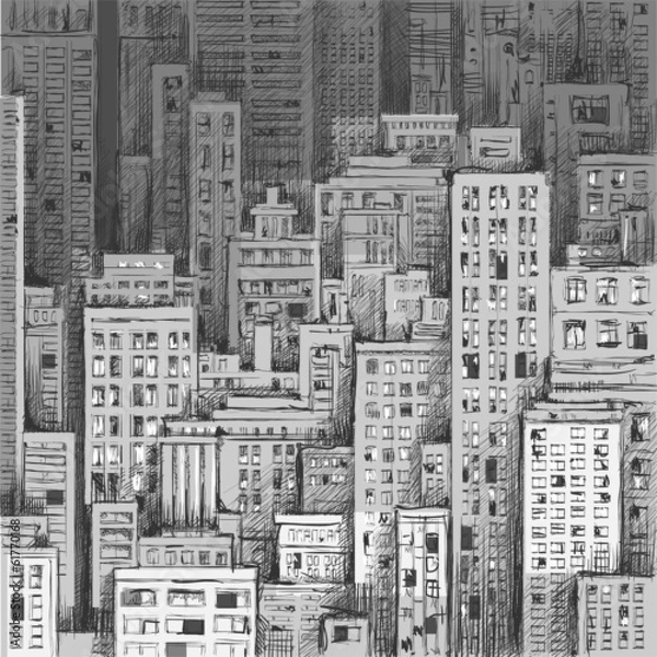 Fototapeta Cityscape. Hand drawn vector