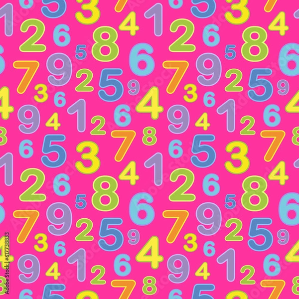 Fototapeta Background of numbers mixed (pattern). Good for social media, comics doodle style design elements, t-shirt print, poster, card, book cover. cartoon children figures.