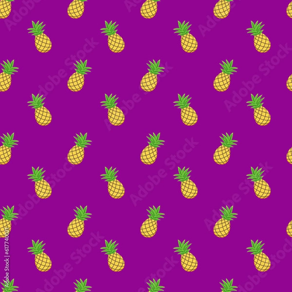 Fototapeta Seamless patten with sweet yellow pineapples. Repeated background. Colorful and flat design
