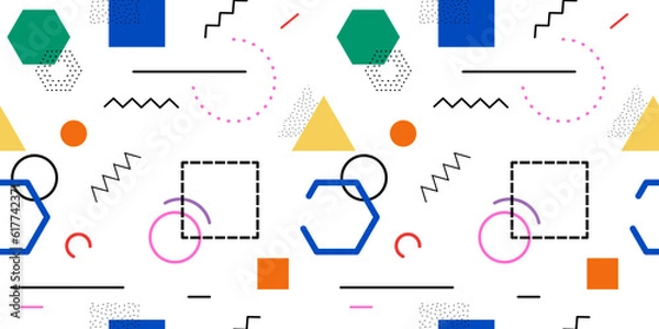 Obraz Seamless memphis pattern. Minimalistic geometric endless background on white.