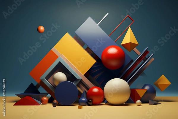 Obraz Experience the Fusion of 3D Realistic Geometry with Trending Colors in this Abstract Design, generative ai.