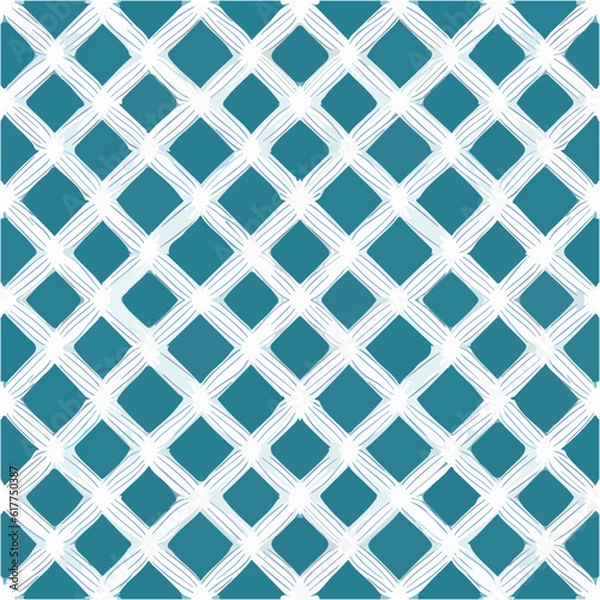 Fototapeta Charming blue and white checkered background, evoking vintage art deco vibe with repeating fabric pattern.