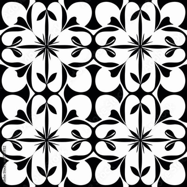 Obraz Intriguing black and white floral pattern with peppermint motif.