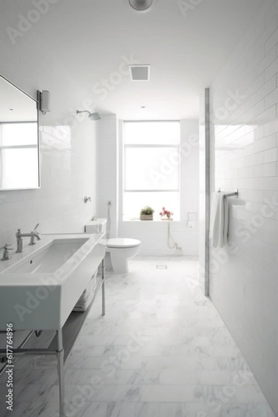 Obraz Modern bathroom with shower and basin, created using generative ai technology