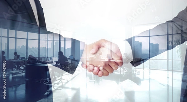 Obraz Shaking hands, teamwork on background, bussines concept, multiexposure.