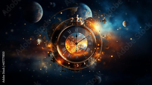 Fototapeta clock in space, time concept, Generative Ai