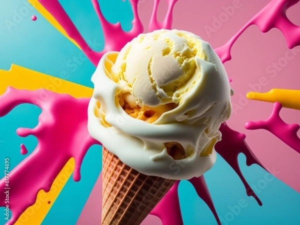 Fototapeta Ice cream explosion creating an abstract splash of color and texture