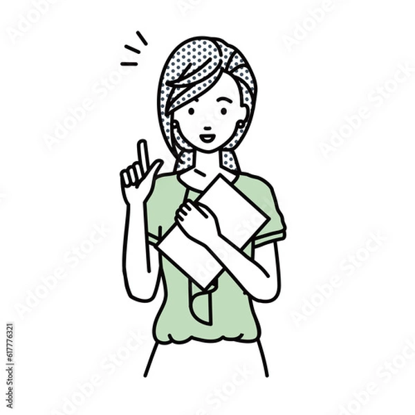 Fototapeta 立って書類を手に持って何かひらめいたオフィスカジュアルの女性