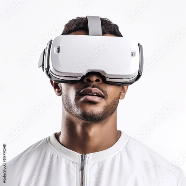 Obraz man with a virtual reality set helmet