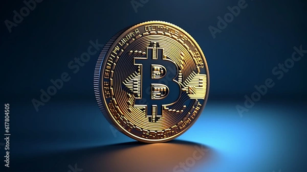 Fototapeta 3d bitcoin model illustration image on a dark blue background