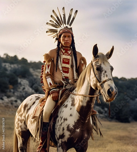 Obraz Cherokee Warrior on Horseback - generative ai