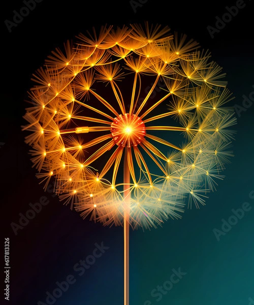 Fototapeta Glowing dandelions at night, beautiful and magical, Generative AI