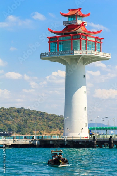 Obraz Red Chinese lighthouse at Si-Chang island, Thailand