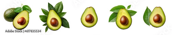 Fototapeta Avocado set. Set of different avocado halves. Isolated on a transparent background cut avocado.