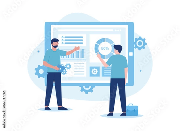 Obraz A man presenting growth charts trending flat illustration