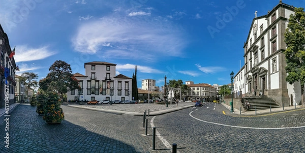 Obraz Panoramic view at the Municipal Square or Praça do Municipio, a central square located on Funchal downtown, public buildings, Madeira Island, Portugal