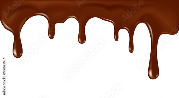 Obraz Delicious flowing melted chocolate border illustration with transparent background