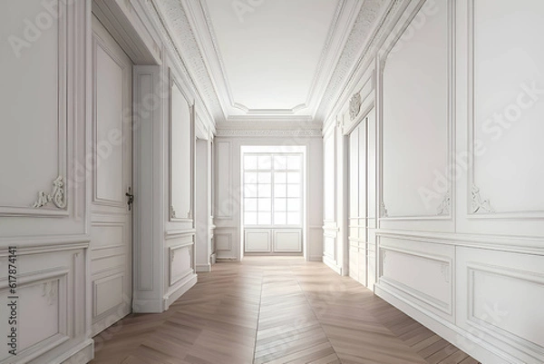 Fototapeta Interior of an empty room with white walls, Generative AI 1