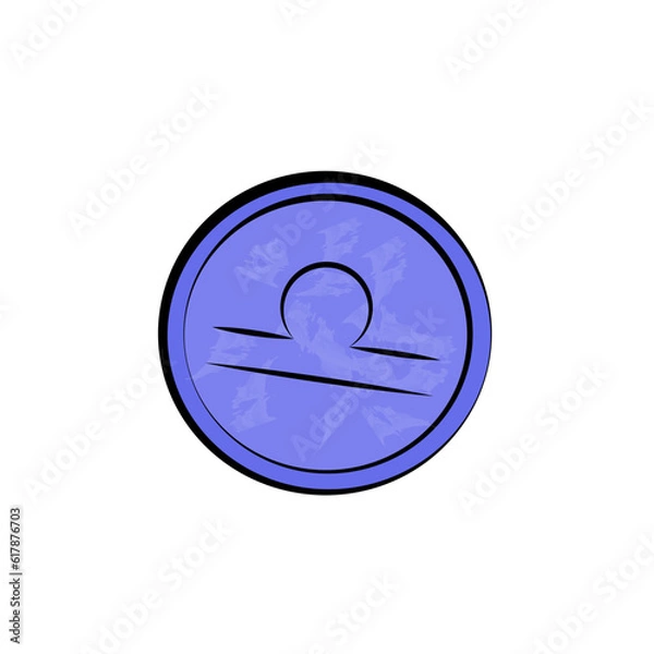 Obraz Blue coin icon with libra, balance, scales icon. Vector illustration isolated. Game element.